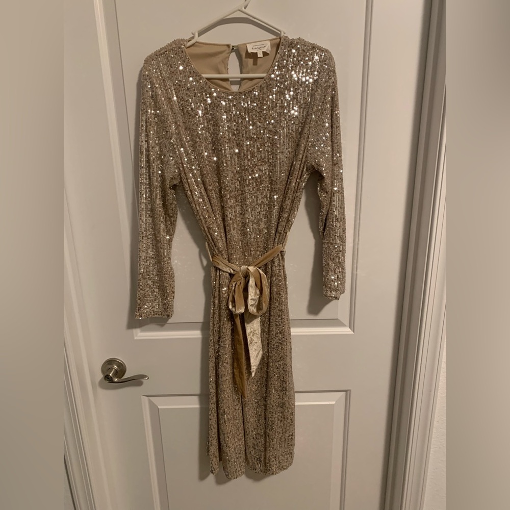 Bohme Gold Sequin Dress with Velvet Belt